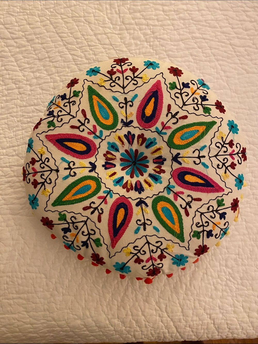 Embroidered Round Accent Pillow - Multicolor